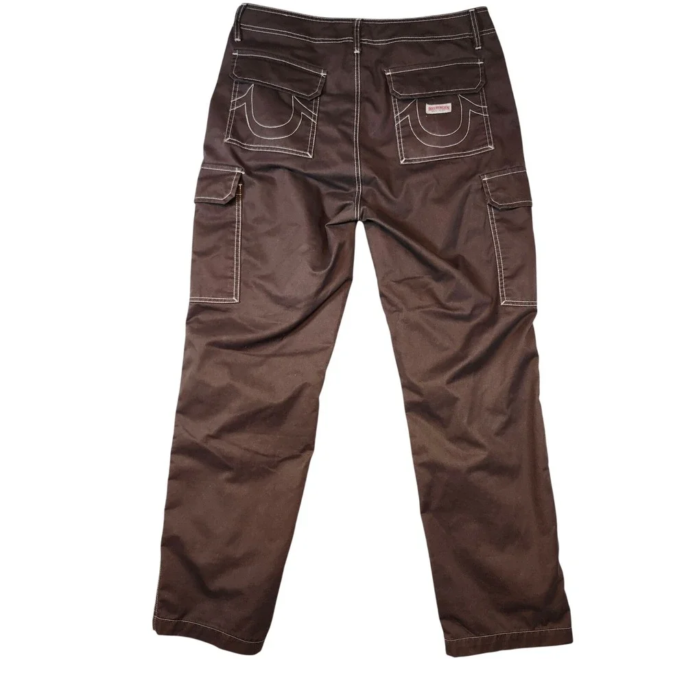 True Religion Cargo Pants Mens 34 Brown Excellent Contrast Stitch Horseshoe‎